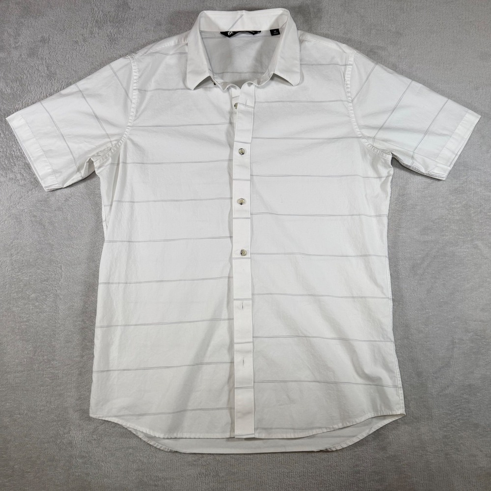 TravisMathew Mens White Grey Striped Short‎ Sleeve Button Down Shirt Size M